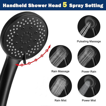 NearMoon Filtered Rain Shower Head, High Pressure 8″Square, and 5 settings Handheld Shower Filter Combo with Self-adhesive Holder/1.5M Hose -1 Replaceable Filter Cartridge (Matte Black)