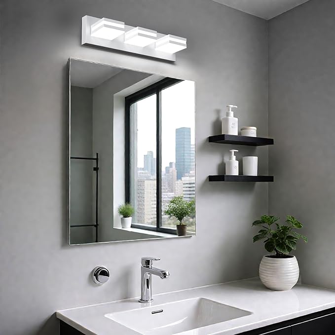 IZORRO LED Modern Bathroom Lights Fixtures(8-Light,Dimmable),Matte White Acrylic Wall Lighting,Vanity Lights for Bathroom Over Mirror - 6000k 16In （No Assembly Required）