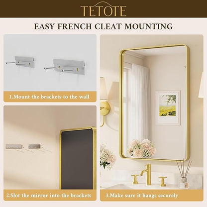 TETOTE 55 x 36 Inch Bathroom Mirror, Brushed Brass Gold Vanity Mirror, Modern Rectangle Metal Frame Decorative Wall Mirror for Entryway Shatterproof (Horizontal/Vertical)