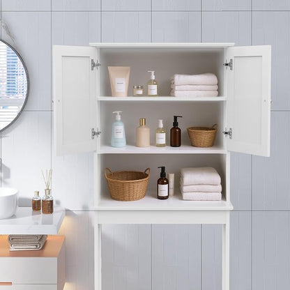 Over Toilet Storage Cabinet with Barn Door & Adjustable Shelves | 24 Inch Wide Bathroom Organizer, Space-Saving, Sturdy Wood, Anti-Tipping, Easy Assembly, for Restroom, Laundry, Small Spaces