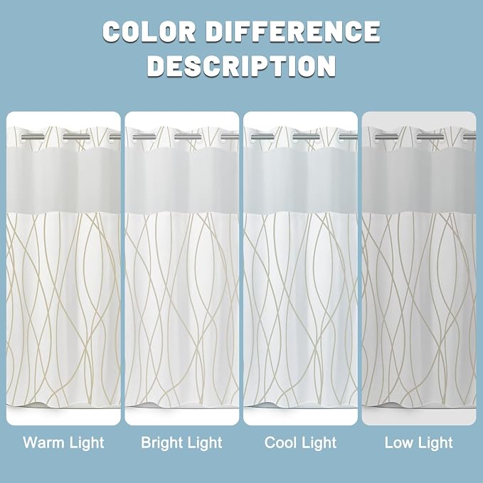 LXBNI No Hook Shower Curtain with Snap-in Liner, Waterproof & Washable Polyester Fabric, Abstract Line Pattern, Hotel Style Modern Shower Curtains for Bathroom, 71x77 Inches,Beige Khaki