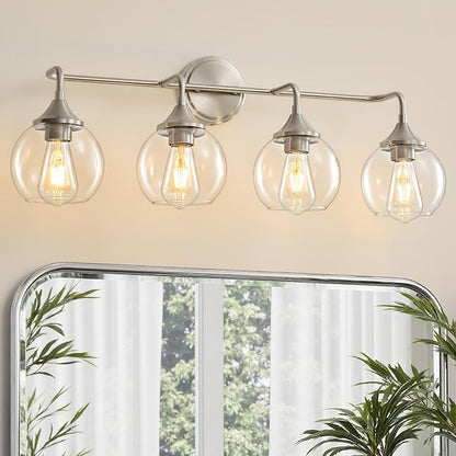 Bathroom Vanity Light with Clear Glass Shade, E26 Base 4-Light Bathroom Light Fixtures Over Mirror, 31 Inch Vanity Lights for Bath (Exclude E26 Bulb)