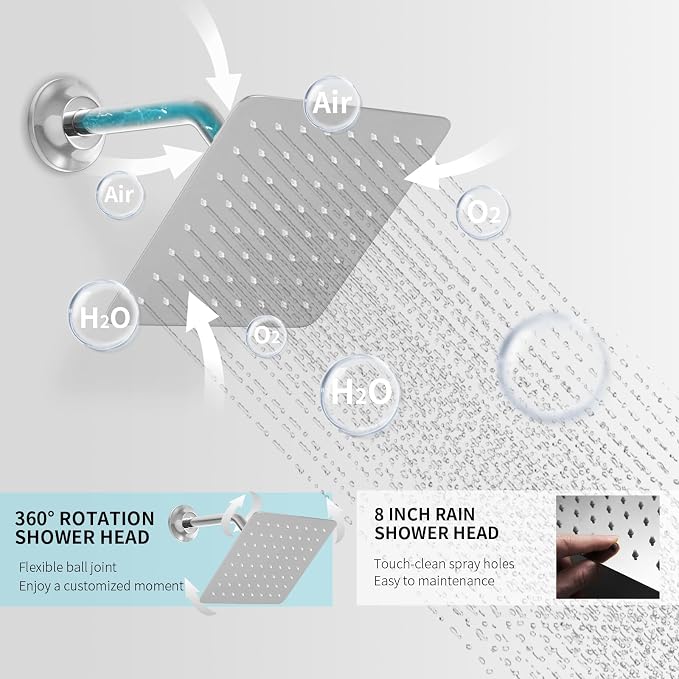 Chrome Shower System Tempreature Display Shower Fuacet Set | 12 inch and 8 inch Full Body Shower Head, with 6 PCS Body Jet and Handheld Spray