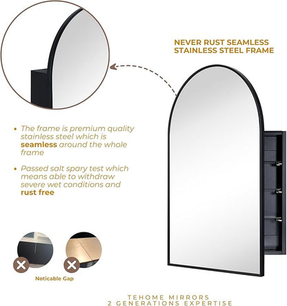 TEHOME 24 x 36'' Black Arch Bathroom Medicine Cabinet with Mirror Recessed and Surface Mounted Medicine Cabinet Mirror