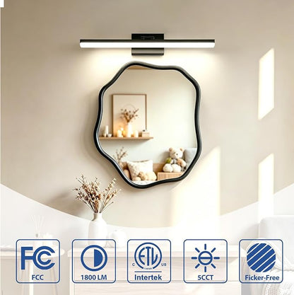 31.5 Inch LED Bathroom Vanity Light, 18W Dimmable 5CCT Black Wall Light Fixture Over Mirror, 220° Rotatable Modern Lighting for Mirror Cabinet and Bedroom, ETL Listed