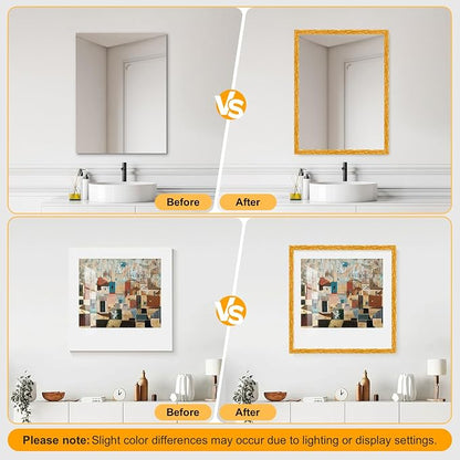 16.4FT x 1.02'' Gold Crown Molding Trim Peel and Stick – Flexible Decorative Mirror Frame Border, Self-Adhesive Trim for Doors & Cabinets