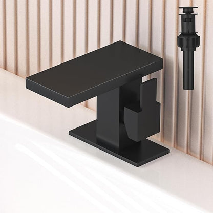 Hoimpro Bathroom Faucet 1 Hole, Single Handle Black Sink Faucets | Widespread Vanity Faucet with 6 Inch Deck Plate Pop-up Drain & cUPC Supply Line Stainless Steel, for Vanity RV Restroom