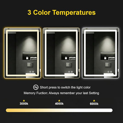 LED Bathroom Mirror with Lights, 24"x32" Lighted Vanity Mirror for Wall | Anti-Fog, Dimmable 3 Color Light, Backlit+Frontlit, Shatterproof Tempered Glass, Memory Function
