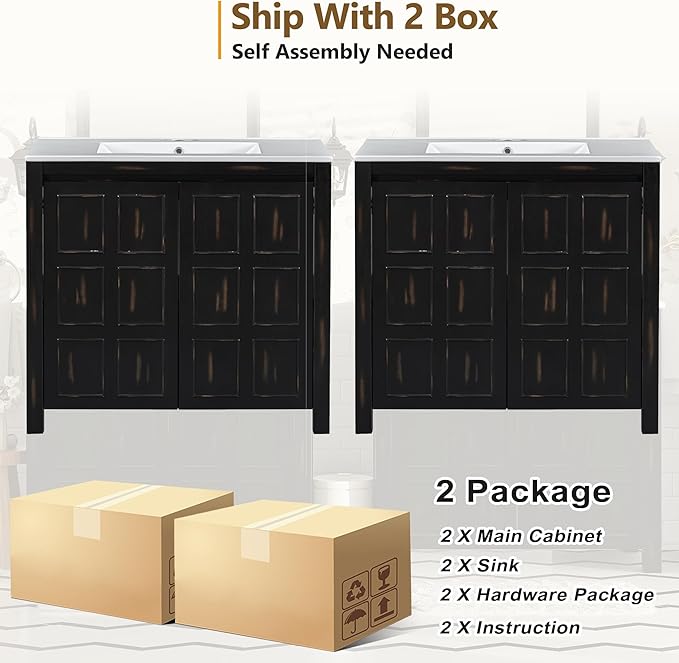 72" Bathroom Vanity Set with Double Vanities (Separate), Double Ceramic Sinks, Soft-Close Doors & Adjustable Shelf, Storage Cabinet for Stylish Bathroom Organization, Espresso