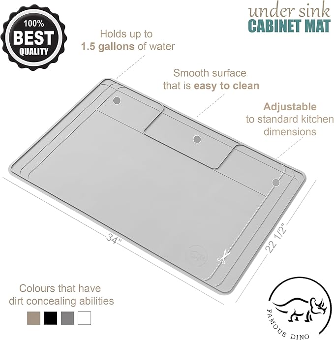 The Original Under Sink Mat - Silicone Waterproof mat, Trimmable, Easy to Clean, Kitchen cabinet liner, Under sink protector mats, Drip Tray with Lip - 34" x 22" or smaller
