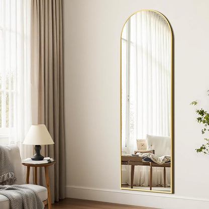 Arched Full Length Mirror, 56"x15" Standing Body Mirror for Wall, Gold | Built-in Stand, HD Shatterproof Glass, Aluminum Alloy Frame, Hanging or Standing, for Bedroom, Living Room & Dressing Room