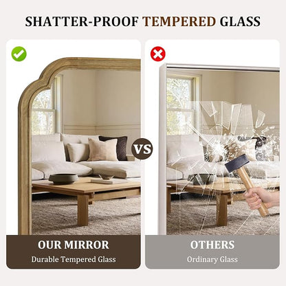 Wood Frame Wall Mirror Rounded Corner Arch Rectangle Mirror for Entryway, Living Room or Bedroom Home Decor - Light Woodgrain [20" x 30" Natural ]
