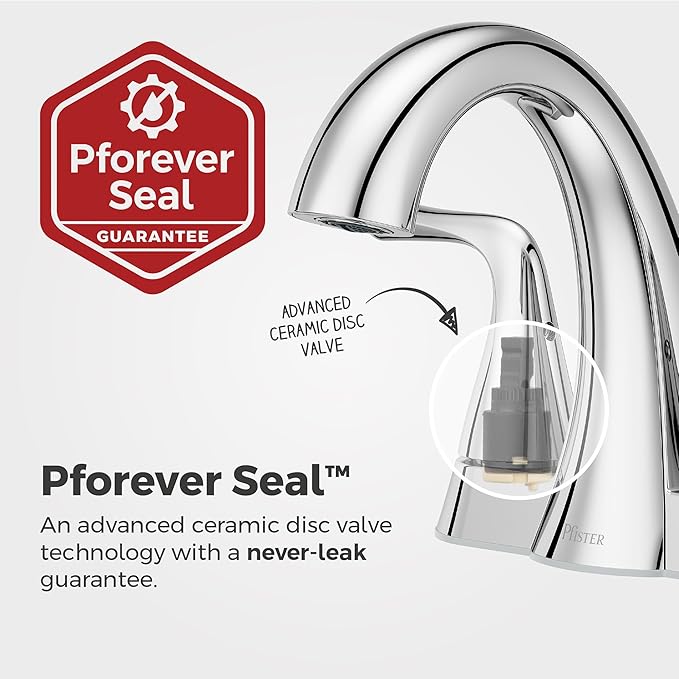 Pfister Willa Bathroom Sink Faucet, 4-Inch Centerset, 2-Handle, 3-Hole, NSF Certified, Polished Chrome Finish, LF048MALCC