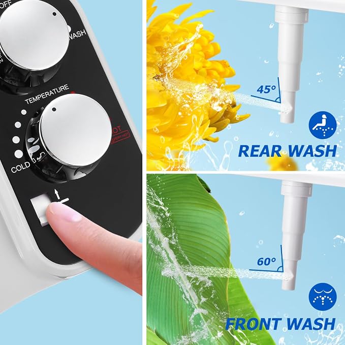 Hot and Cold Bidet Attachment for Toilet, Warm Water Bidet | Ultra Slim Non-Electric Bidet Attachment, Adjustable Pressure Self-Cleaning Nozzle, Rear & Feminine Wash, Easy Installation