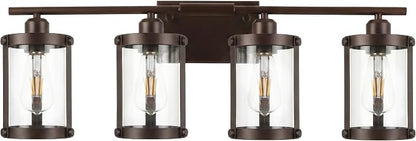 4-Light Oil Rubbed Bronze Bathroom Light Fixtures Over Mirror with Clear Glass and Metal Cage Shade, 29" UL-Listed Modern Farmhouse Wall Sconce for Bath, Hardwire E26, OS-3014ORB-4W