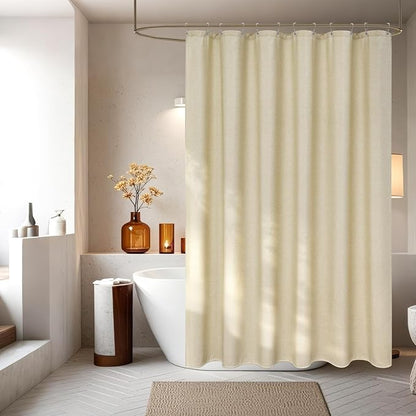 Rustic Faux Linen Beige Thick Fabric Shower Curtain, 72 x 90 Inch Extra Long Cloth Shower Curtain Water-Resistant, Ultra-Durable Washable Cream Shower Curtain for Tall Bathrooms