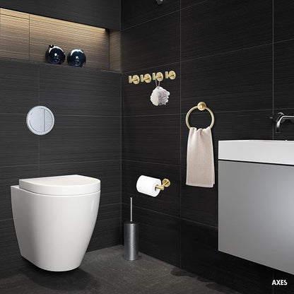 Brushed Gold Bathroom Hardware Set, Gold Toilet Paper Holder Towel Ring and 4 Robe Hooks Hand Towel Holder Bathroom Accessories Kit Wall Mount Stainless Steel, 6 Pieces