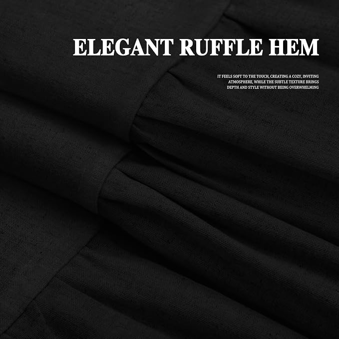 Farmhouse Shower Curtain Ruffle Linen Flax Black 72" W x 96" L | Linen Fabric, Farmhouse Boho, Bottom Ruffle, Rustic, Country, Natural Look, Washable, Shower Curtain for Bathroom Bathtub