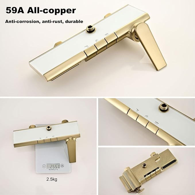 Exposed Shower System, Modern Piano Key Design, BSS0321 Shower Head Set, 30x20cm Shower Faucet Sets Complete, Handheld, Bathtub Faucet, 59A All Copper, Anti-Corrosion