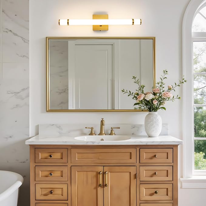 Gold Bathroom Light Fixtures - 23 Inch LED Modern Vanity Lights for Bathroom with Acrylic Shade 14W Dimmable 5CCT Bathroom Sconces Wall Lighting Over Mirror Cabinets(Built-in Dimmer)
