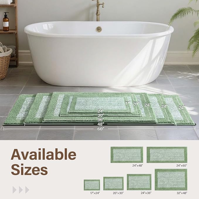 36x24 Large Bathroom Rugs Washable Non Slip, Green Bath Mat for Bathroom Floor Tub, Soft Absorbent Quick Dry Mats for Shower, Bathtub,Home Decor