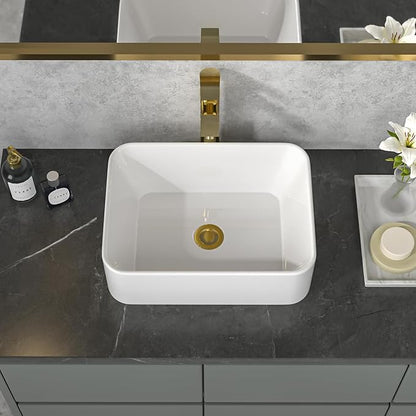 Sarlai Vessel Sink Rectangular - 16x 12 Inch White Bathroom Sink Above Counter Rectangle Modern Porcelain Ceramic Bathroom Vessel Vanity Sink Art Basin Glossy White