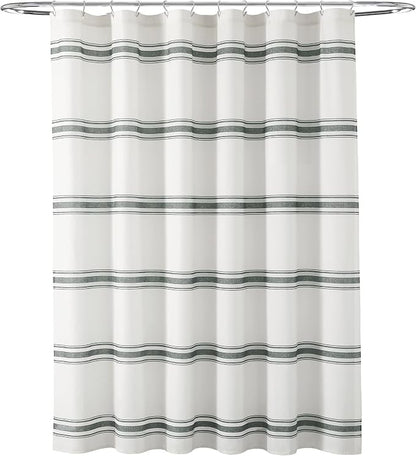 Lush Decor Farmhouse Stripe Cotton Shower Curtain, 72" W x 72" L, Dark Gray - Striped Bathroom Curtain - Fabric Shower Curtains - Farmhouse Bathroom Decor