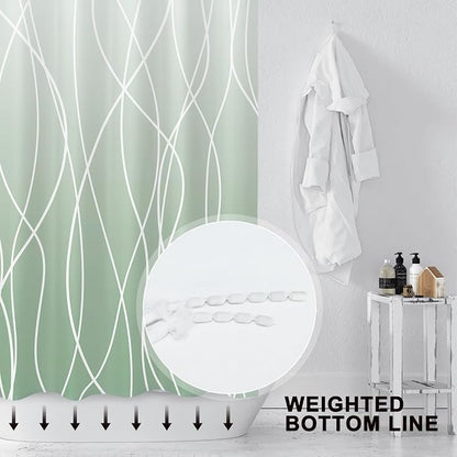 Striped Shower Curtain for Bathroom, Ombre Green, 72" W x 72" L | with Hooks, Modern Hotel Style, Water Repellent, Washable, Weighted Hem