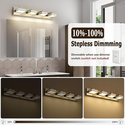 Joossnwell Bathroom Vanity Light Brushed Nickel Bathroom Lighting Fixture Over Mirror Modern (4-Light, 26.77-Inch) Dimmable 5CCT Led Bath Vanity Lighs
