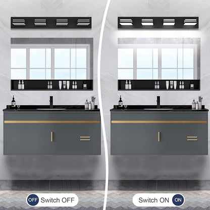 LED Modern Bathroom Vanity Light Fixtures (4-Light, 30-Inch)(5CCT, Dimmable), Matte Black Modern Bathroom Wall Lighting Fixtures Over Mirror (3000K/3500K/4000K/5000K/6000K)