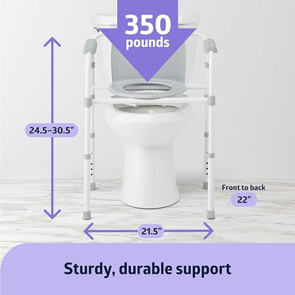 Medline 3-in-1 Steel Bedside Commode, Elongated Seat, Sturdy Folding Frame, 7.5 QT. Bucket, 350 lb. Weight Capacity, Clip-on Seat, Easy Cleaning, Tool-Free Assembly, Gray