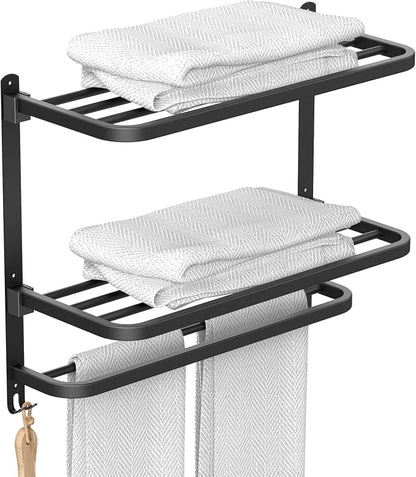 CAXIMSY 22.8Inch Towel Rack for Bathroom and Lavatory Towel Hanger with Wall Mount Towel Bars 304 Stainless Steel No Drill (Collapsible Black Towel Rack)