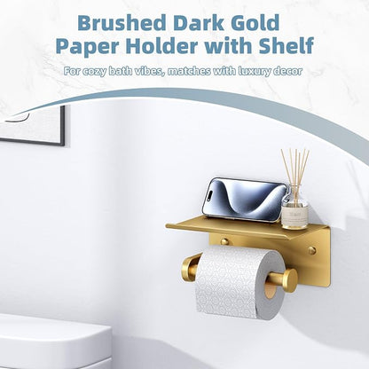 Toilet Paper Holder, Brushed Gold, 304 Stainless Steel | Wet Wipes & Air Freshener Storage, Space-Saving Design, Family Bath & Rental Apartment Use, Modern Bathroom Refresh
