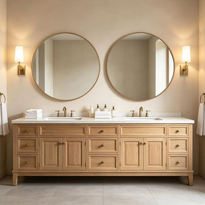 Round Wood Mirror, 40" Round Modern Decoration Large Circle Wall Mirror for Bathroom Living Room Bedroom Entryway, Natural