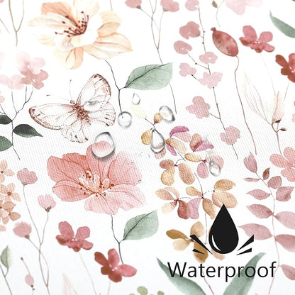 Long Shower Curtain 72 x 78 Inch, Tall Coral Floral Shower Curtain for Bathroom, Watercolor Flower Butterfly Fabric Shower Curtain Set with Hooks, Coral Pink, Peach
