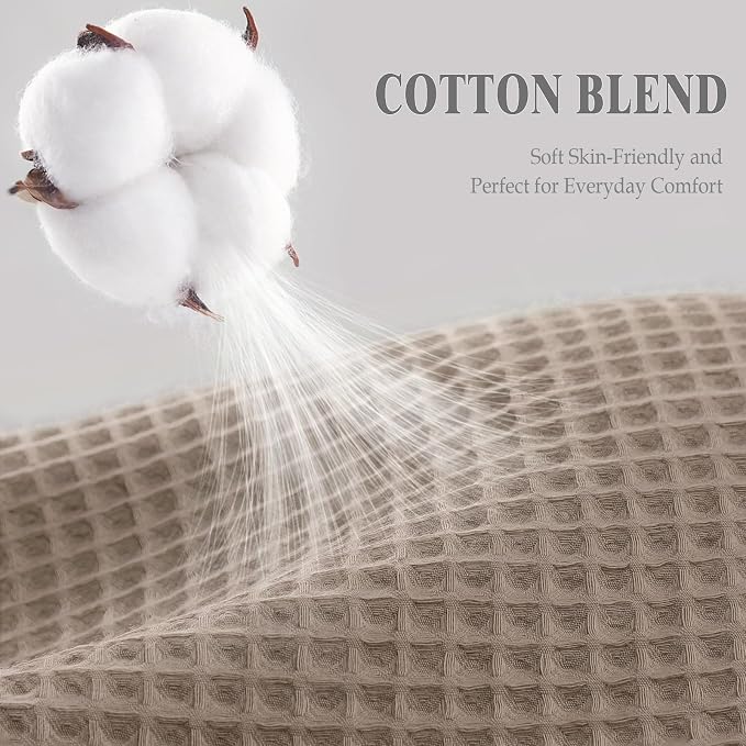 Waffle Weave Shower Curtain Heavyweight Cotton Fabric Beige 72Wx72L | Soft Cotton Cloth,3D Square Truely Waffle Washable, Hotel Luxury Spa, Shower Curtain Set for Bathroom 12 Plastic Hooks