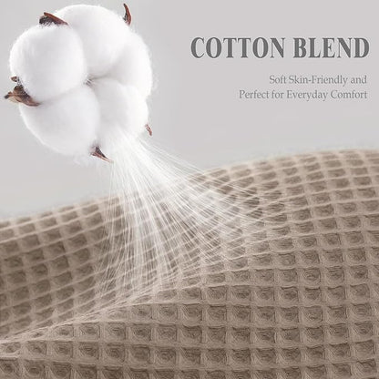 Waffle Weave Shower Curtain Heavyweight Cotton Fabric Beige 72Wx72L | Soft Cotton Cloth,3D Square Truely Waffle Washable, Hotel Luxury Spa, Shower Curtain Set for Bathroom 12 Plastic Hooks