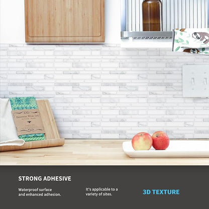 Art3d Stone Peel and Stick Backsplash, 10-Sheet, 12" x 12", White Marble | Lightweight, Self Adhesive, Moisture Resistant, Easy to DIY, Modern Style, for Kitchen, Bedroom, Ideal for New Home Buyers