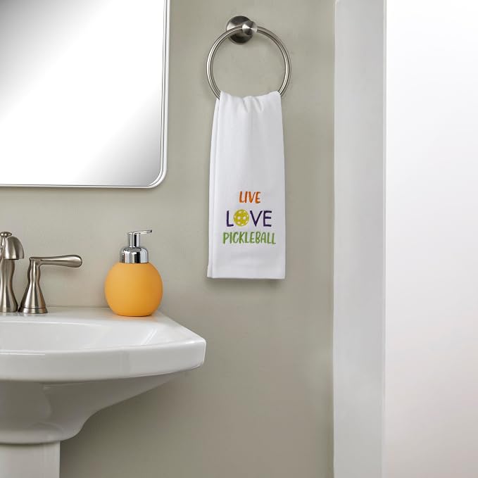SKL Home Live Love Pickleball 100% Cotton Embroidered 2pc Hand Towel Set, Decorative for Bath/Kitchen/Bar & Gift, White