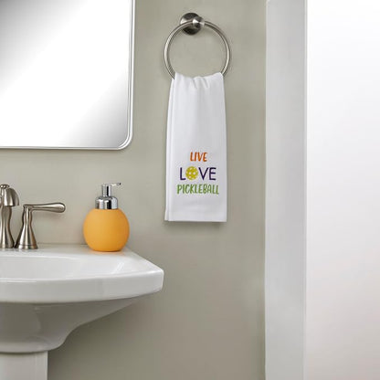 SKL Home Live Love Pickleball 100% Cotton Embroidered 2pc Hand Towel Set, Decorative for Bath/Kitchen/Bar & Gift, White