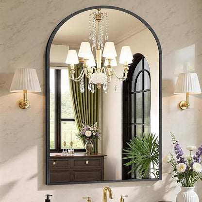 Sweetcrispy 30x40 Bathroom Mirrors for Wall, Arched Mirror for Over Sink | Metal Framed HD Shatter-Proof Glass, Decor Wall Mirror for Entryway, Living Room, Bedroom, Black