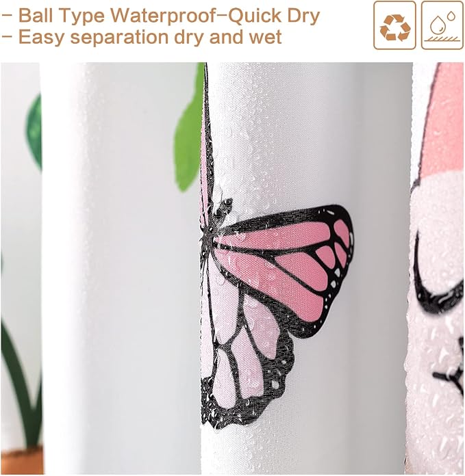 Hanging Potted Plants Cat Shower Curtain, Bracketplant KittyShower Curtain for Bathroom with 12 Hooks Polyester Fabric Waterproof Shower Curtain Sets Machine Washable Kids Bath Curtain