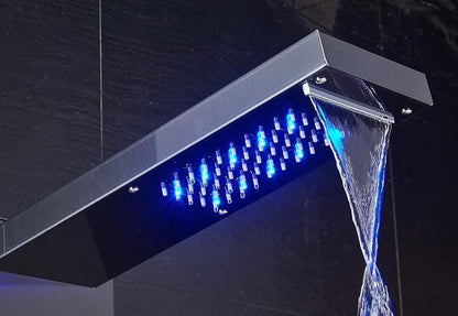 ELLO&ALLO LED Shower Panel Tower System, Hydroelectricity Display Rain Massage with Jets, Brushed Black