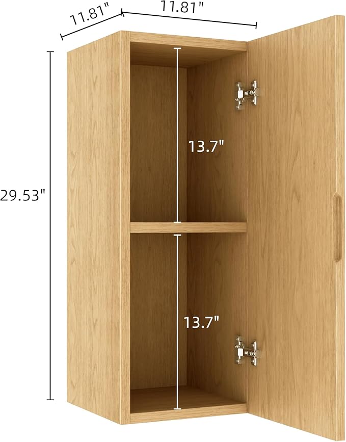 12" Wall-Mounted Floating Striped Bathroom Vanity Side Cabinet with a Door and a Shelf, (Suitable for Sedona Bathroom Vanity), Light Oak