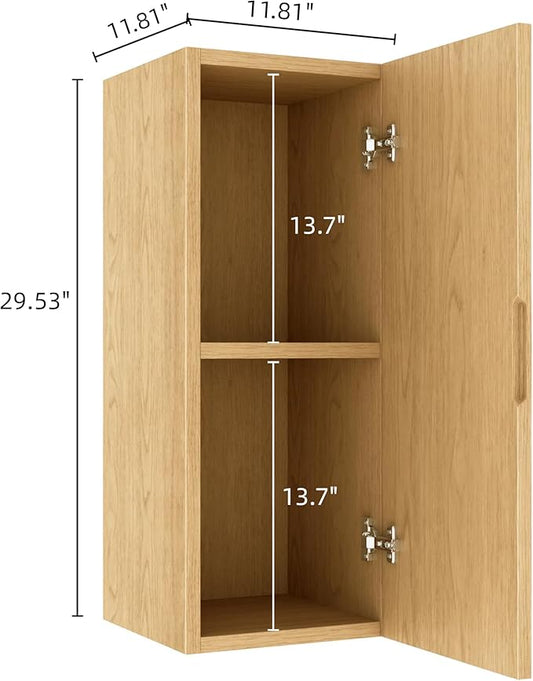 12" Wall-Mounted Floating Striped Bathroom Vanity Side Cabinet with a Door and a Shelf, (Suitable for Sedona Bathroom Vanity), Light Oak