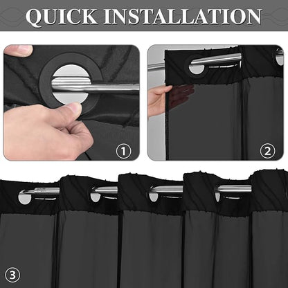 Yinhua No Hook Shower Curtain with Snap in Liner Set, 71" W×86" L, Black | Hotel Style, See Through Top Window, Washable Waterproof, Tufted, Extra Long Hookless Curtain for Bathroom Bathtub