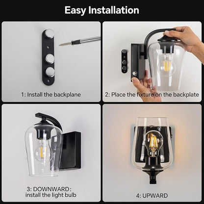 Battery Operated Wall Sconce, Rechargeable Magnetic Wall Lamp with Remote Control, Dimmable LED Bulb & Clear Glass Shade, Wireless Light for Bedroom Bathroom Hallway Farmhouse Decor