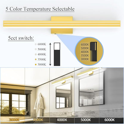 Ralbay 31.5inch Gold Vanity Light with 5 Color Temperature (2700K-6000K) Dimmable Acrylic Metal 30W LED Modern Matte Gold Bathroom Light Fixtures