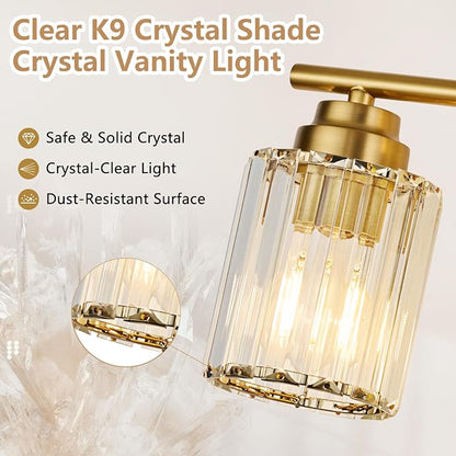 4-Light Gold Bathroom Light Fixtures, 29.1" Bathroom Vanity Light with Clear Crystal Shades, E26 Base Modern Wall Lighting Sconces, Vanity Lights for Bathroom Powder Room