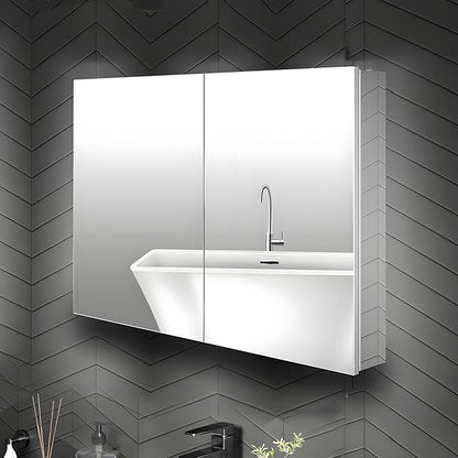 32 x 24 Medicine Cabinet Mirror for Bathroom,Assembly Required,Aluminum Alloy Frame,Surface-Mount Only,Mirrored Side Panel,Adjustable Shelves,Bathroom Medicine Cabinet with Mirror